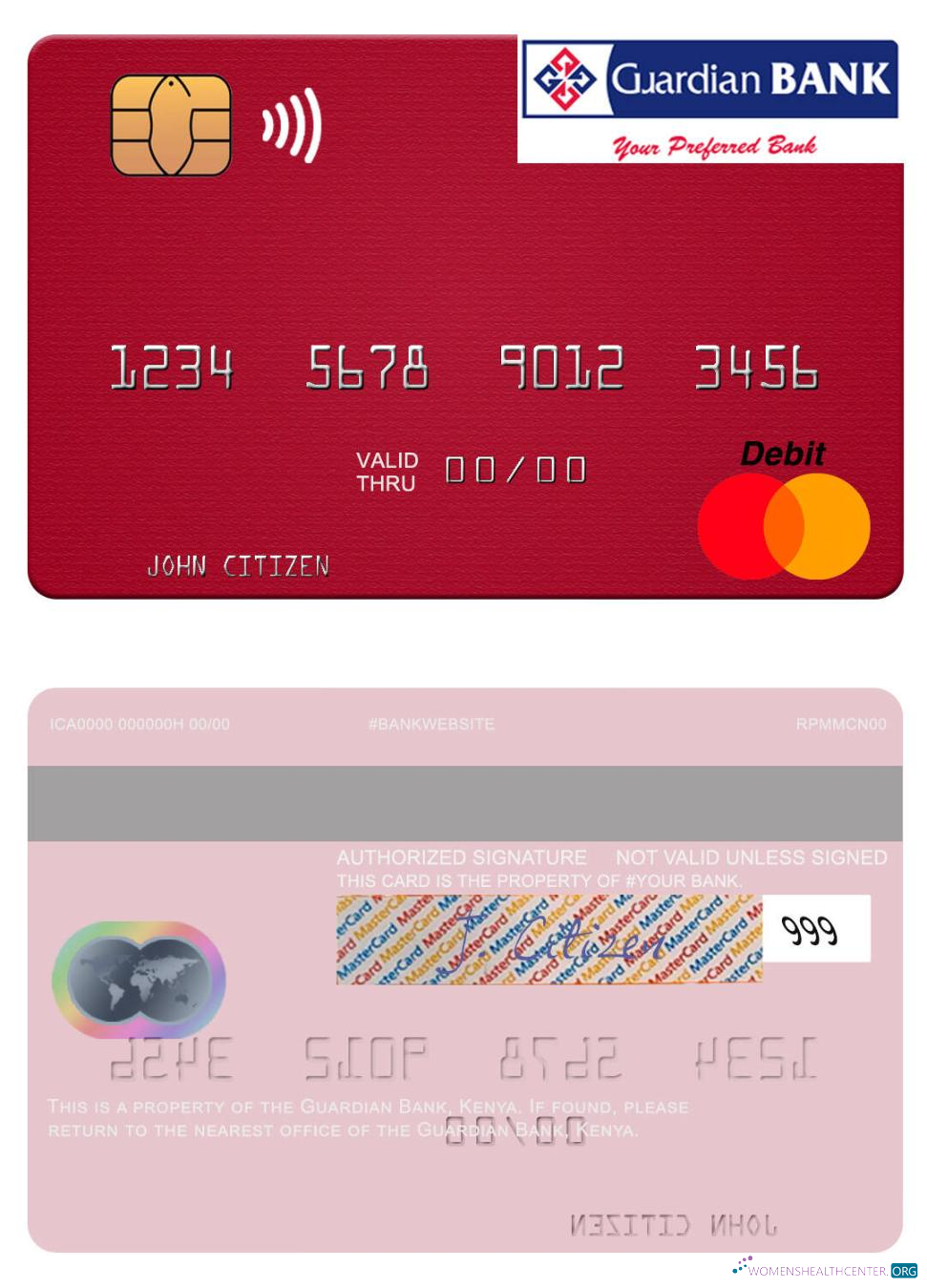 Download Kenya Guardian Bank mastercard Photoshop template